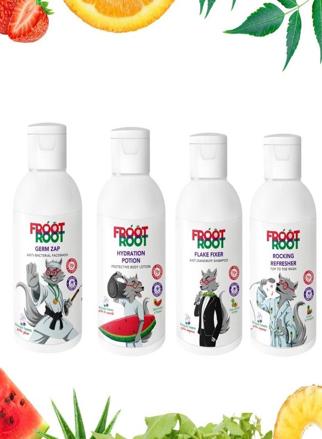 Froot Root Travel Essentials Kit : Travel kit for tweens and active Kids 5+ with face wash for kids , shampoo for kids , body wash and lotion for kids .Best Gift and Return Gift for kids 5-10, 10+, Tweens (Red) - Image 1