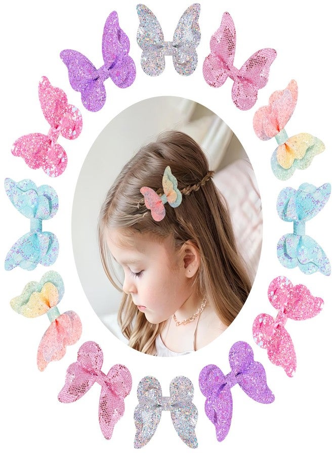 EleMirsa 12pcs Girl Hair Clips Butterfly Fabric Snap Hair Clips Bow Butterfly Hair Accessories for Little Girl Teens Toddler Kids - Image 1