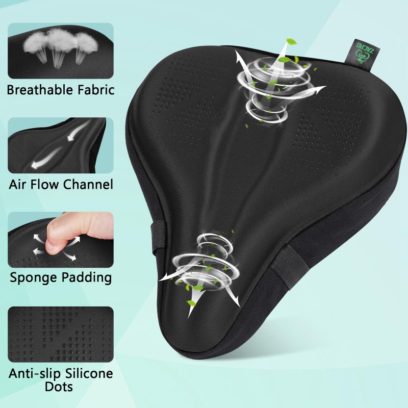 Zacro Bike Seat Cushion - Padded Gel Bike Seat Cover for Men & Women Comfort, Extra Soft Bicycle Saddle fit with Peloton, Spin Stationary Exercise - Image 3
