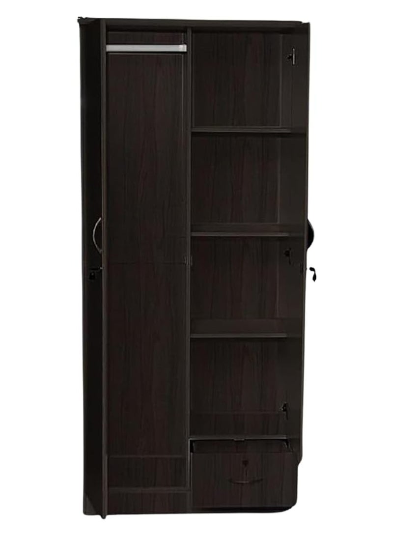 ماركة غير محددة خزانة ملابس خشبية ذات بابين من Empirefurniture مع أبواب قابلة للقفل ومرآة أمامية وخزانة ودرج تخزين - خزانة غرفة نوم حديثة مع أرفف وقضيب تعليق (وينجي)  - Image 3