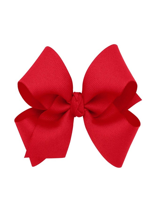 Wee Ones Girls' Premium Hair Bow with Knot Wrap Center on a WeeStay No-Slip Hair Clip, Size Medium, Color Red - Image 1