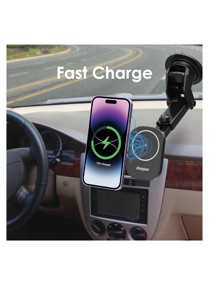 إنرجايزر فتحة شحن لاسلكية ECA007 للسيارة، MagSafe، توافق عالمي، حامل على الزجاج الأمامي/لوحة القيادة، كابل شحن من النوع C أسود - Image 5