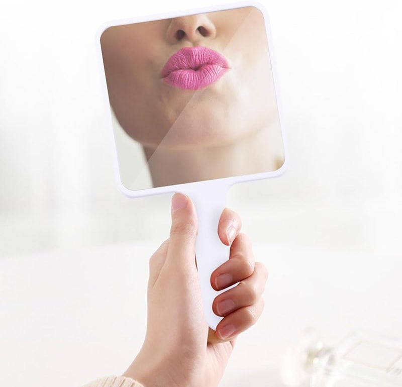 VICASKY 2 Pieces Handheld Makeup Mirrors Compact Portable Cosmetic Mirrors for Women Travel Accessories with White and Pink Colors - Image 5
