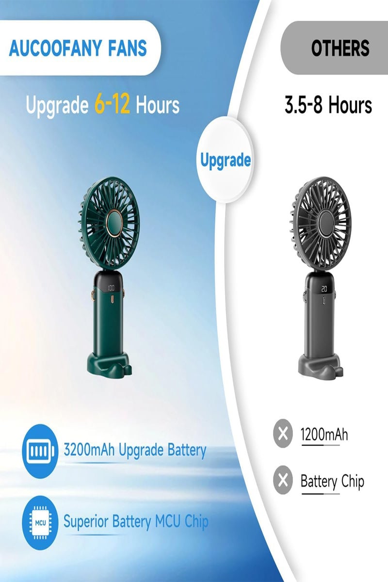 هيروكس مروحة يدوية محمولة صغيرة هادئة قابلة لإعادة الشحن عبر USB مروحة شخصية تعمل بالبطارية مروحة مكتب بخمس سرعات للمنزل والسفر والتنقل والمكياج والمكتب (أخضر) - Image 3