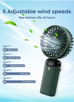 HEROCKX Portable Handheld Fan Quiet Mini Fan USB Rechargeable Personal Fan Battery Powered Desk Fan 5 Speeds for Home Travel Commuter Makeup Office (Green)  - Image 4