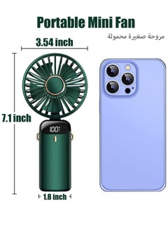 HEROCKX Portable Handheld Fan Quiet Mini Fan USB Rechargeable Personal Fan Battery Powered Desk Fan 5 Speeds for Home Travel Commuter Makeup Office (Green)  - Image 2
