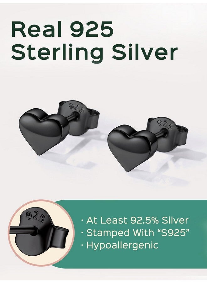 ChicSilver ChicSilver Black Heart Earrings 7MM Sterling Silver Heart Earring for Women Tiny Ear Studs Hypoallergenic Earrings - Image 3