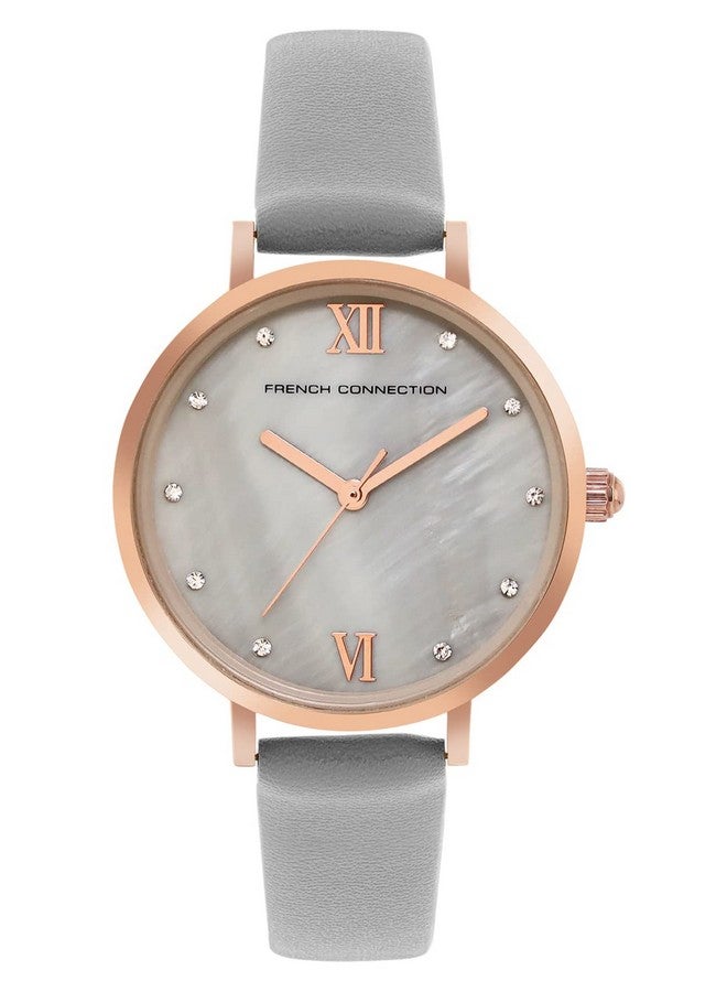 French Connection Leather Spring-Summer 2023 Analog Mop Grey Dial Women's Watch-Fcn00065D, Band_Rose Gold - Image 1