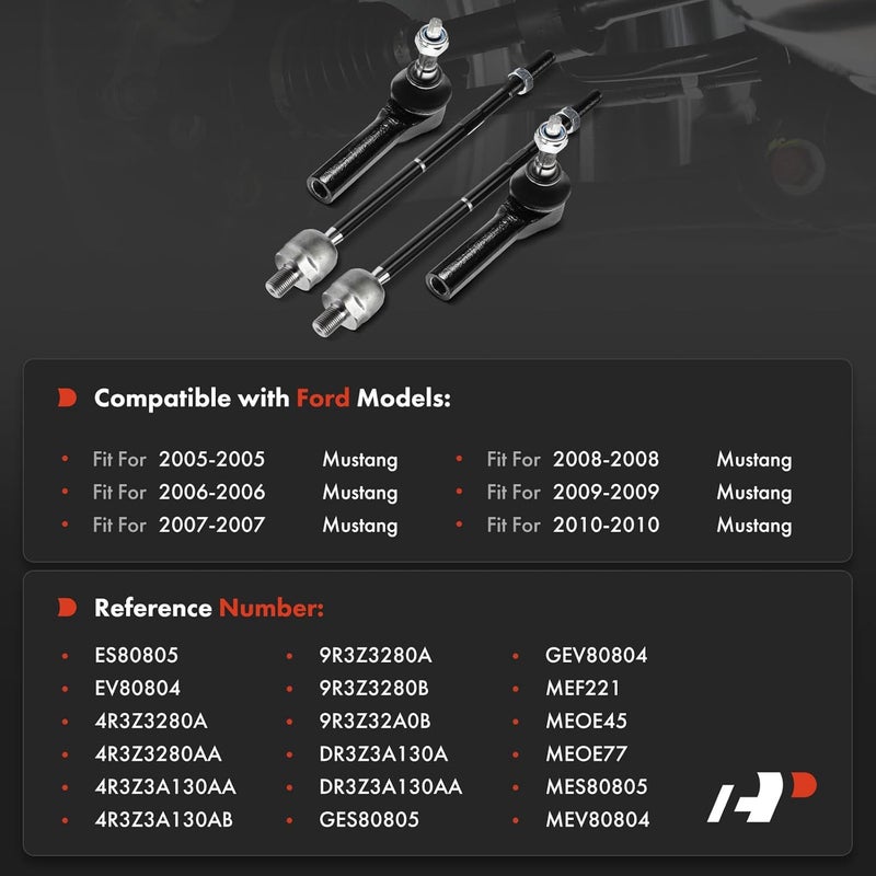 A-Premium Front Inner & Outer Tie Rod End Kit for Ford Mustang - Image 2