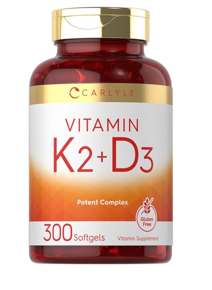 CARLYLE - Vitamin K2 and D3 200mcg K2 MK7 & 10,000 IU 300 softgels - Image 1