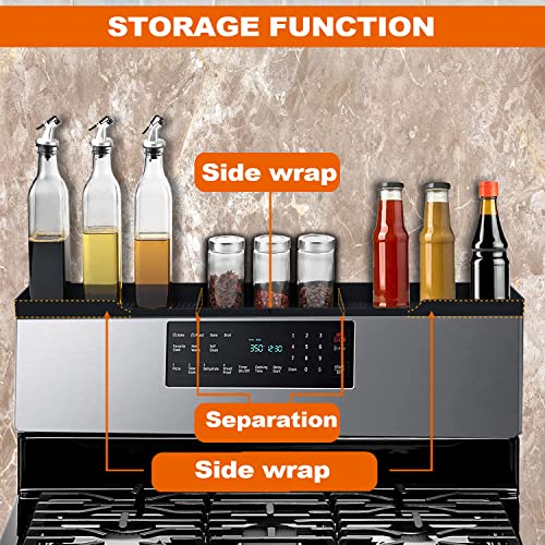 AWOKE Stove Top Shelf 30 Inch - Silicone Material Magnetic Shelf for Stove - 3 Functional Partitions Kitchen Spice Rack Organizer-Black,Kitchen Gadgets Storage Organization - Image 2