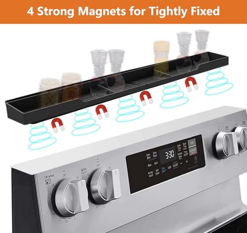 AWOKE Stove Top Shelf 30 Inch - Silicone Material Magnetic Shelf for Stove - 3 Functional Partitions Kitchen Spice Rack Organizer-Black,Kitchen Gadgets Storage Organization - Image 4