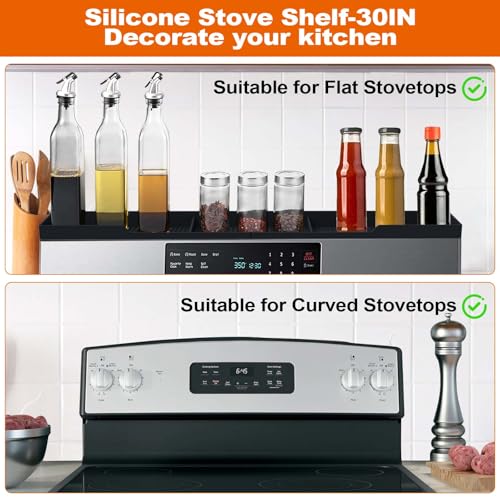 AWOKE Stove Top Shelf 30 Inch - Silicone Material Magnetic Shelf for Stove - 3 Functional Partitions Kitchen Spice Rack Organizer-Black,Kitchen Gadgets Storage Organization - Image 5