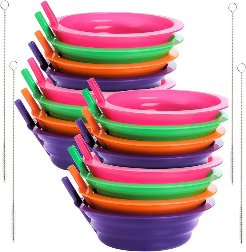 Mezchi 16 Pack Cereal Bowls with Straws for Kids 22 Oz Breakfast Bowl for Kids BPAFree SipABowl Reusable Bowls for Milk Soup Dishwasher Safe 4 Colors - Image 1