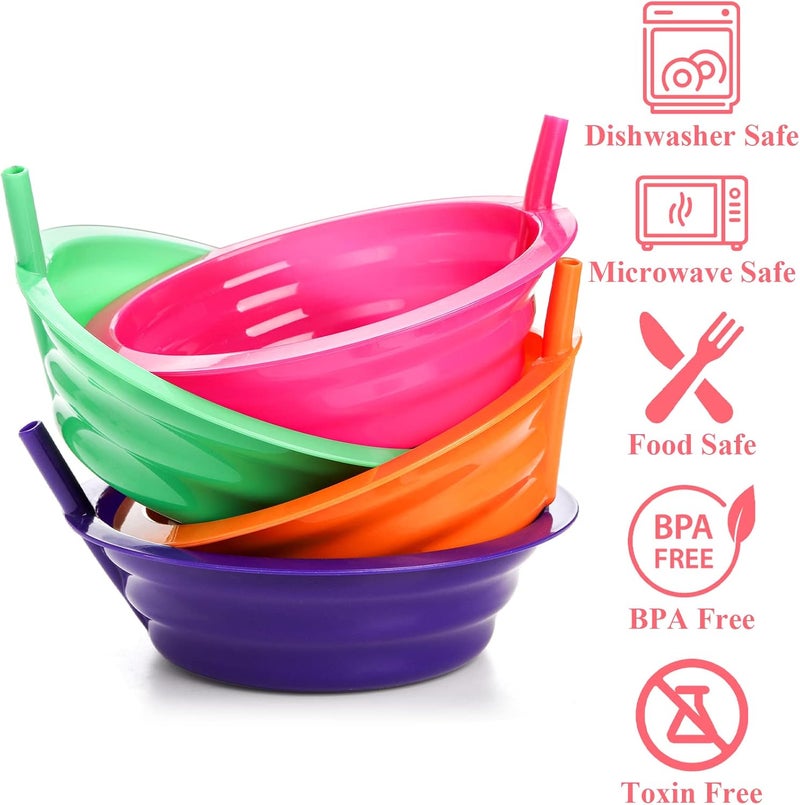 Mezchi 16 Pack Cereal Bowls with Straws for Kids 22 Oz Breakfast Bowl for Kids BPAFree SipABowl Reusable Bowls for Milk Soup Dishwasher Safe 4 Colors - Image 3