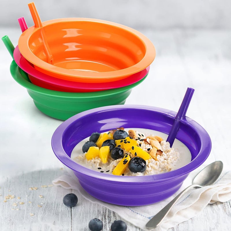 Mezchi 16 Pack Cereal Bowls with Straws for Kids 22 Oz Breakfast Bowl for Kids BPAFree SipABowl Reusable Bowls for Milk Soup Dishwasher Safe 4 Colors - Image 5