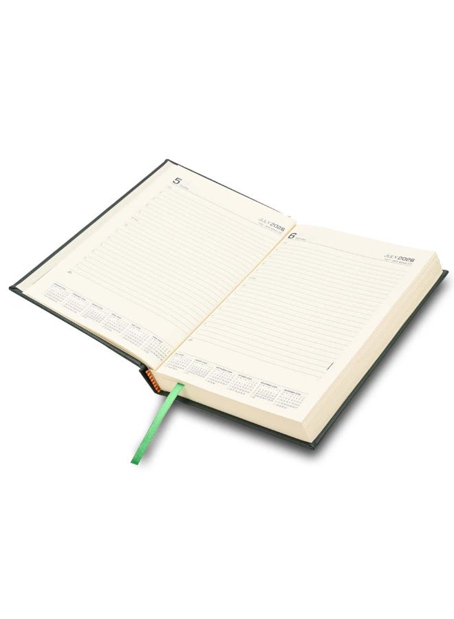 FIS 2026-2027 ACADEMIC DIARY, A5 Size(148x210mm) with Italian PU Cover Materials, 1 Side Padded Cover, English, 70gsm Italian Ivory Paper, Green Color, Pack in Gift Box-FSDI15EPU2627GR - Image 3
