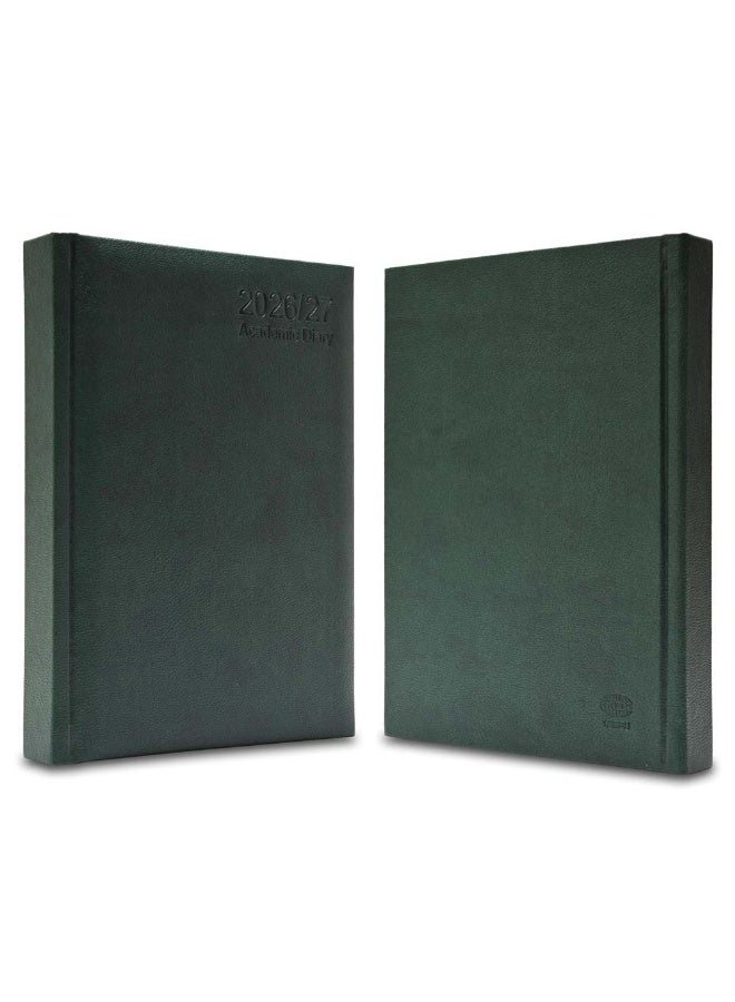 FIS 2026-2027 ACADEMIC DIARY, A5 Size(148x210mm) with Italian PU Cover Materials, 1 Side Padded Cover, English, 70gsm Italian Ivory Paper, Green Color, Pack in Gift Box-FSDI15EPU2627GR - Image 2