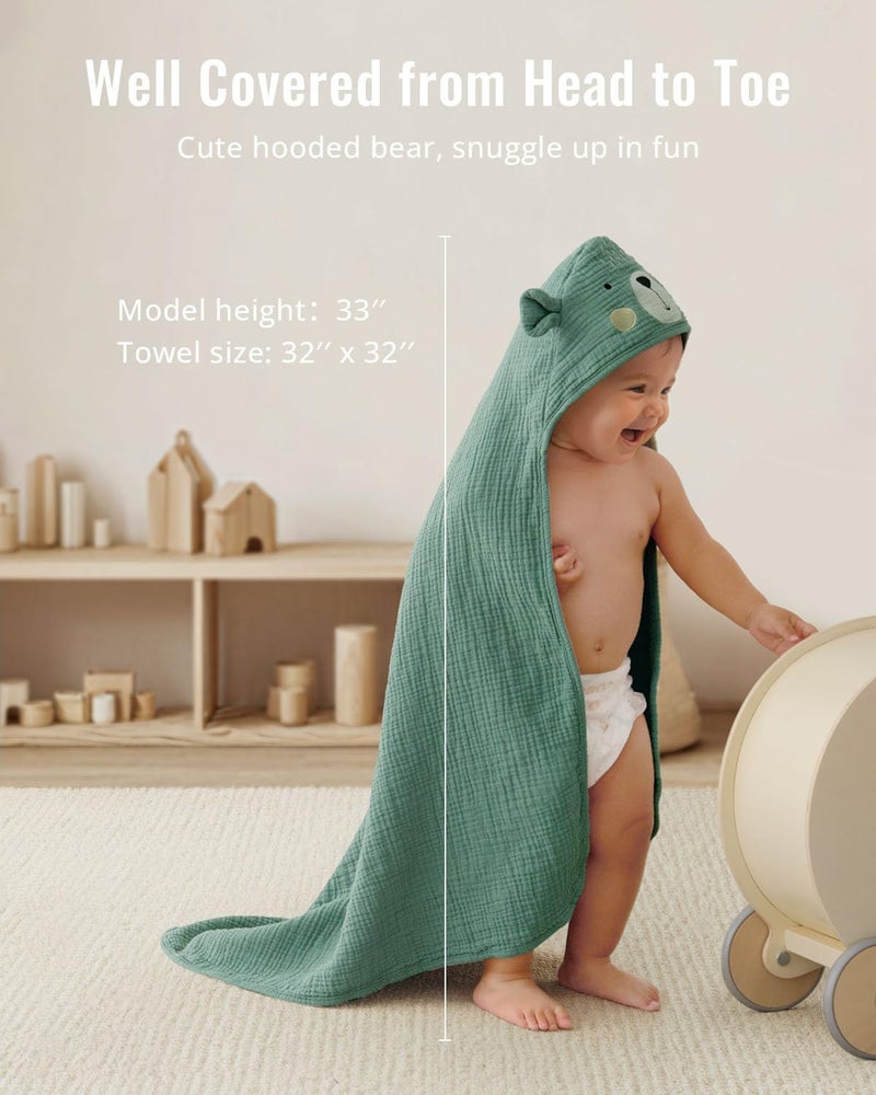 Blissful Diary Muslin Baby Hooded Towel 2 Pack Soft Absorbent Bath Towel for Infant Toddler Unisex Baby Gift Newborn Essentials Bear Giraffe - Image 5