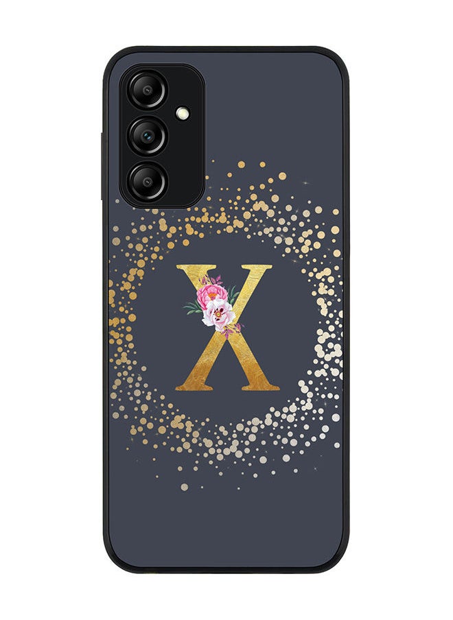 Rugged Black edge case for Samsung Galaxy M14 5G Slim fit Soft Case Flexible Rubber Edges Anti Drop TPU Cover -  Custom Monogram Initial Letter Floral Pattern Alphabet - X  (Grey )