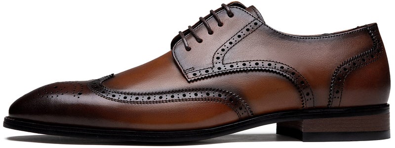 Jousen Men's Dress Shoes Leather Wingtip Formal Business Oxford Shoes Brogue Retro Derby Dress Shoes for Men (AMY9215 yellowbrown 8) - Image 1