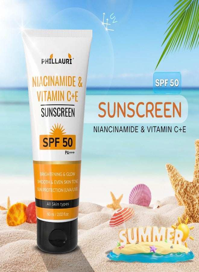 Phillauri لوشن واقي من الشمس بعامل حماية 50+++ PA+++ مع النياسيناميد وفيتامين سي، واقي شمس يومي للرجال والنساء، قوام غير دهني، ملمس ناعم، للاستخدام على الوجه والجسم، مثالي للاستخدام اليومي في الهواء الطلق - 60 مل (عبوة من 3 قطع) - Image 2