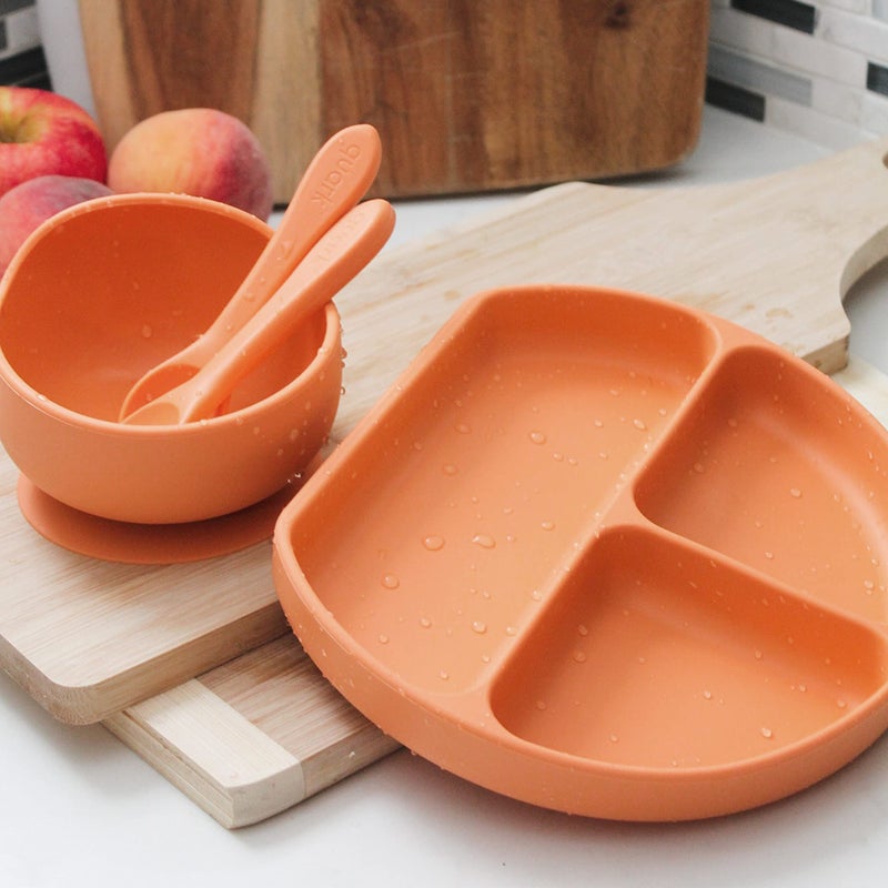 Quark Feedi 5-Piece Silicone Baby Feeding Set by Quark - Baby Led Weaning Supplies - Toddler Plates and Bowls set - Adjustable Silicone Baby Bib with Food Catcher & Baby Utensils - Microwave/Dishwasher Safe - Image 4