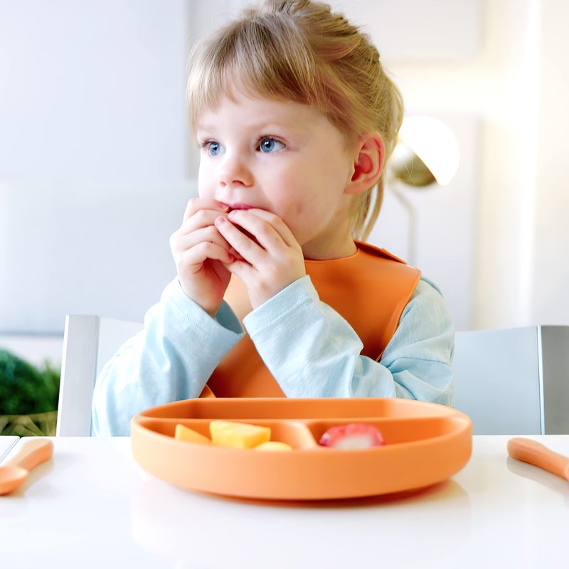 Quark Feedi 5-Piece Silicone Baby Feeding Set by Quark - Baby Led Weaning Supplies - Toddler Plates and Bowls set - Adjustable Silicone Baby Bib with Food Catcher & Baby Utensils - Microwave/Dishwasher Safe - Image 2