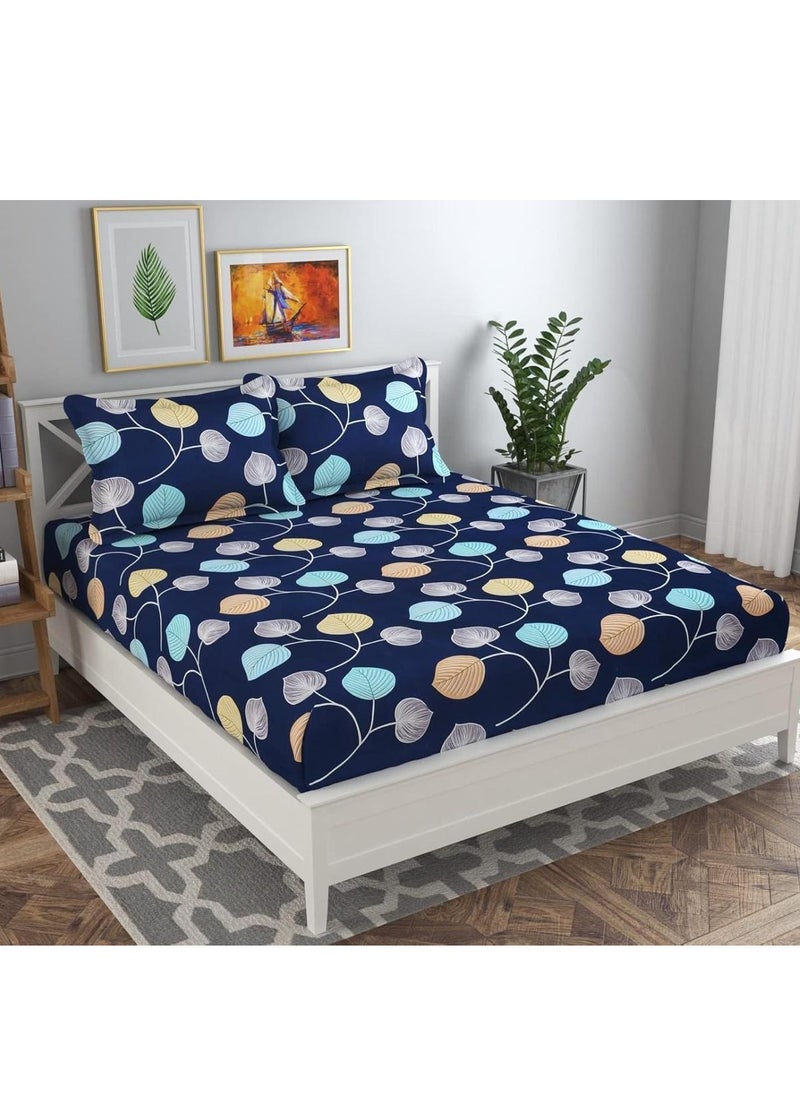 BSB Premium Glace Cotton 180 TC King Fitted Bedsheet Set  with 2 Pillow Covers 183x198 + 25 Cms â€“ Multicolor  - Image 1