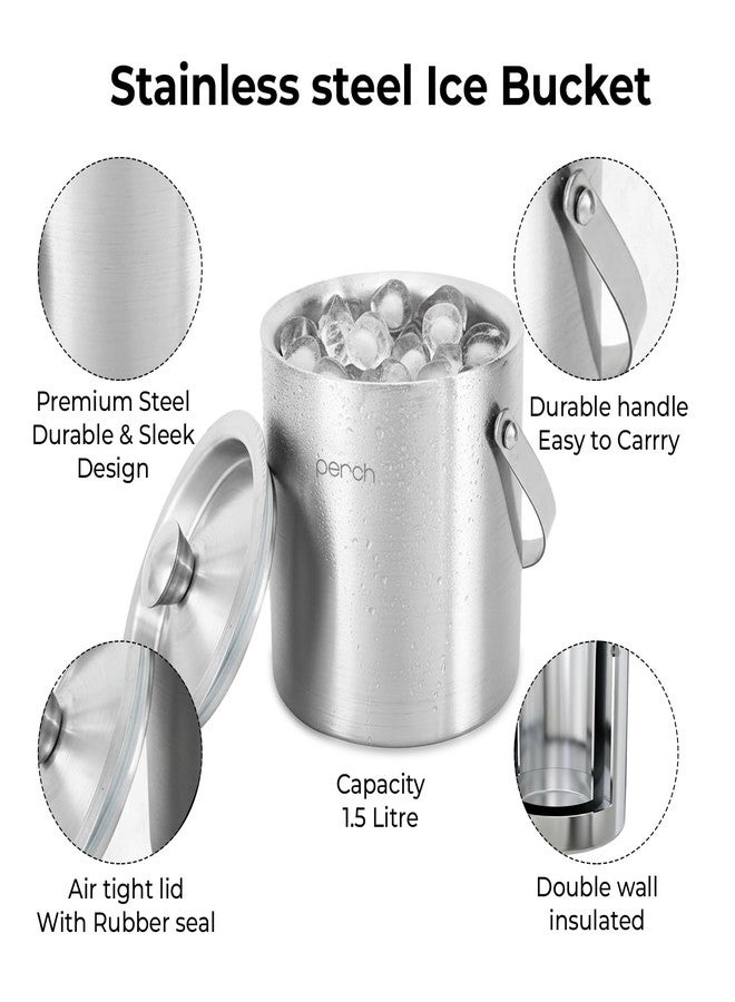 perch O' Holic by Perch Ice Bucket Trio Stainless Steel – Double Wall Ice Bucket 1.5 Litre with Lid, Ice Tongs & 30/60 ml Jigger | Insulated Cocktail Barware for Home, Parties & Gifting - Image 3