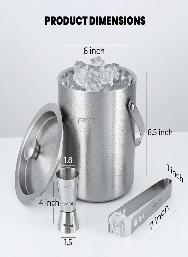 perch O' Holic by Perch Ice Bucket Trio Stainless Steel – Double Wall Ice Bucket 1.5 Litre with Lid, Ice Tongs & 30/60 ml Jigger | Insulated Cocktail Barware for Home, Parties & Gifting - Image 2