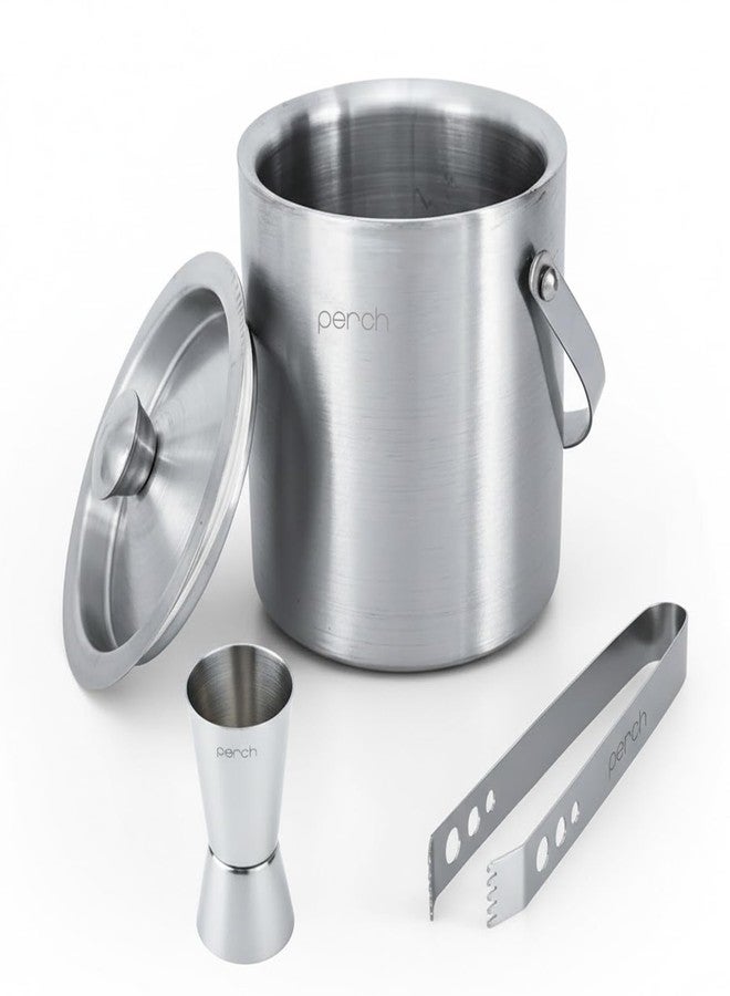 perch O' Holic by Perch Ice Bucket Trio Stainless Steel – Double Wall Ice Bucket 1.5 Litre with Lid, Ice Tongs & 30/60 ml Jigger | Insulated Cocktail Barware for Home, Parties & Gifting - Image 1