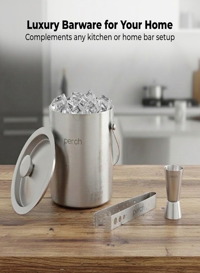 perch O' Holic by Perch Ice Bucket Trio Stainless Steel – Double Wall Ice Bucket 1.5 Litre with Lid, Ice Tongs & 30/60 ml Jigger | Insulated Cocktail Barware for Home, Parties & Gifting - Image 4