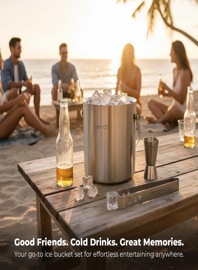perch O' Holic by Perch Ice Bucket Trio Stainless Steel – Double Wall Ice Bucket 1.5 Litre with Lid, Ice Tongs & 30/60 ml Jigger | Insulated Cocktail Barware for Home, Parties & Gifting - Image 5
