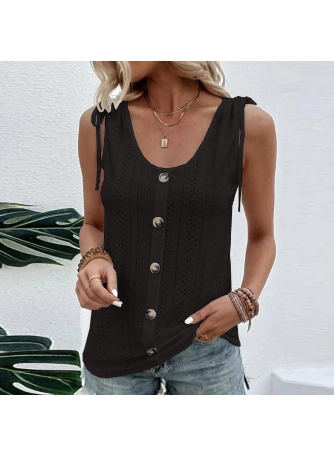 Spring And Summer Europe And The United States Independent Station New Women's Sexy Casual Solid Color U-collar Vest T