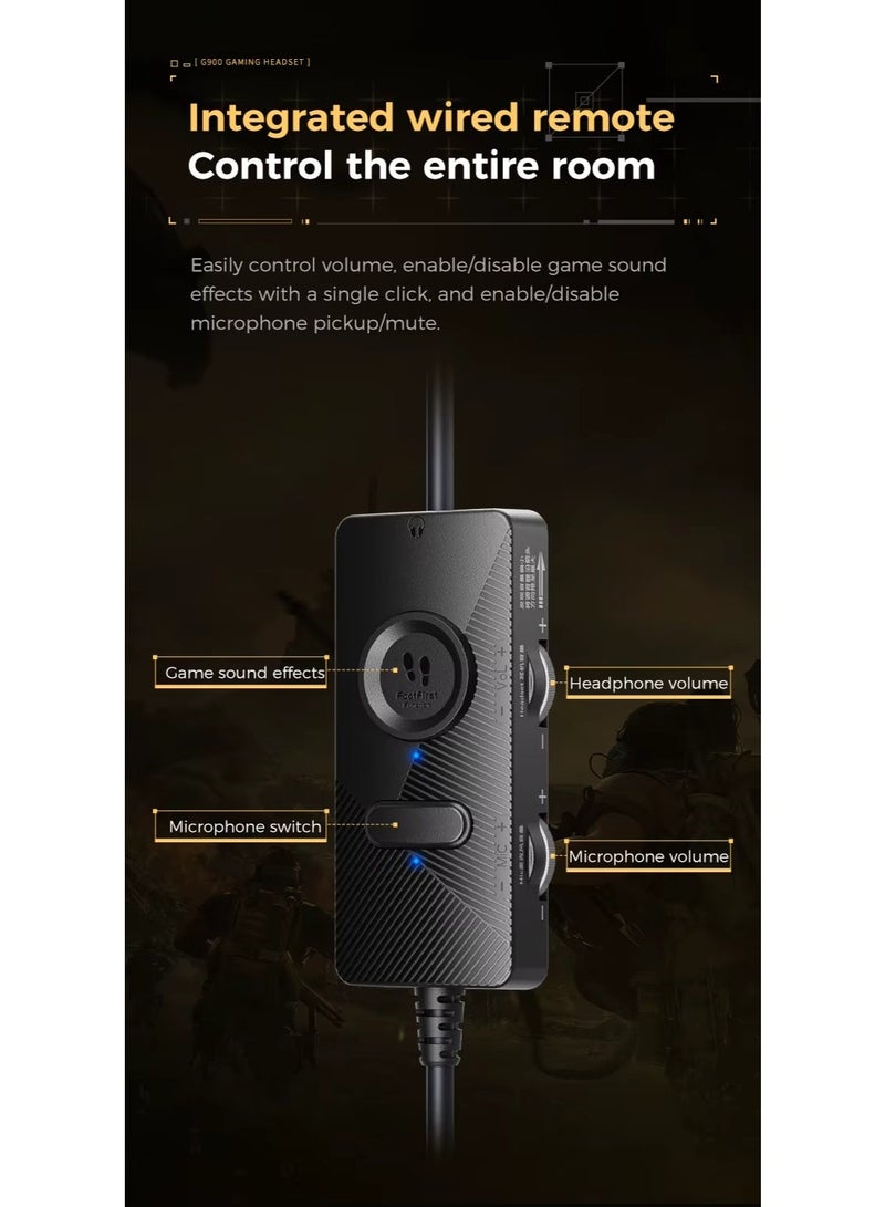 بليكستون سماعة ألعاب بليكستون G900 يو اس بي مع ميكروفون عازل للضوضاء سماعة رأس للكمبيوتر الشخصي للألعاب مدمج ببطاقة صوت التحكم في مستوى الصوت وكتم الميكروفون بلمسة واحدة مع صوت جهير فائق وزن خفيف 256g وكابل بطول 2 متر للأداء الفائق اللون الأسود الملكي - Image 2