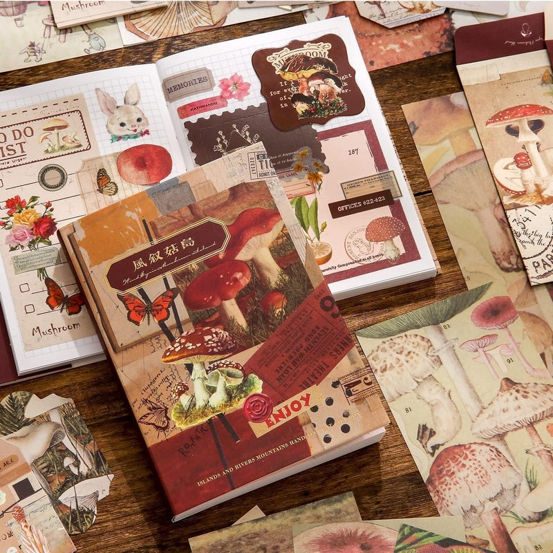 RANUR Vintage Aesthetic Scrapbook Kit With Stickers, Art Bullet Junk Journal Kit With Journaling Or Scrapbooking Supplies Journal Planners Paper Stickers Craft Notebook Collage (Mushroom),Multicolor - Image 4