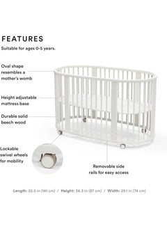 Sleepi Bed, White Oval Crib Suitable For Ages 0 - 5 Years Old Adjustable, Stylish And Flexible Sturdy Beech Wood Frame - pzsku/Z0386670E605542BB32D9Z/45/_/1734417094/d7b3e9a4-4938-4de1-a185-7752bef7e481