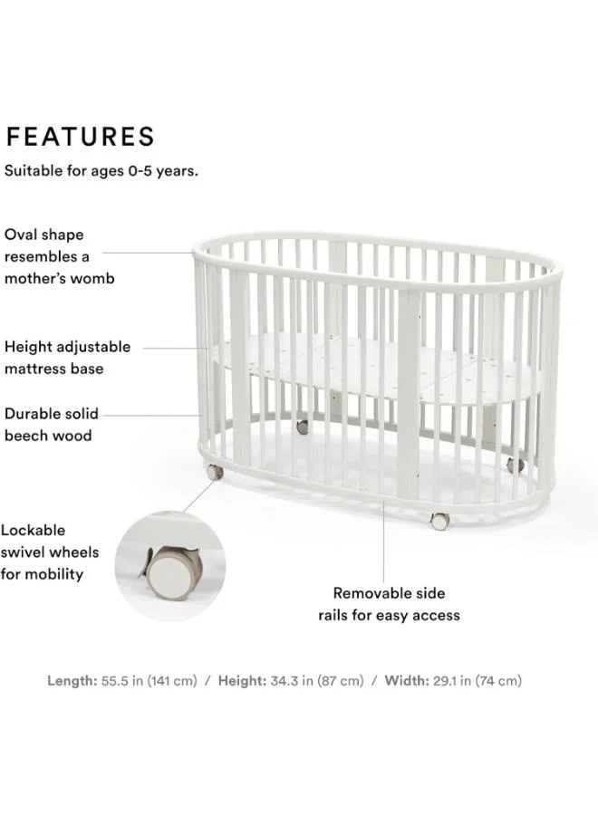 STOKKE Sleepi Bed, White Oval Crib Suitable For Ages 0 - 5 Years Old Adjustable, Stylish And Flexible Sturdy Beech Wood Frame