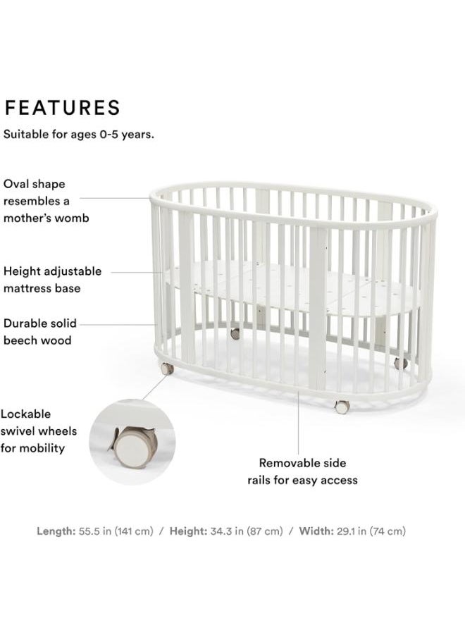 STOKKE - Sleepi Bed, White Oval Crib Suitable For Ages 0 - 5 Years Old Adjustable, Stylish And Flexible Sturdy Beech Wood Frame - Image 1