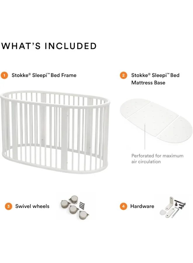 STOKKE Sleepi Bed, White Oval Crib Suitable For Ages 0 - 5 Years Old Adjustable, Stylish And Flexible Sturdy Beech Wood Frame