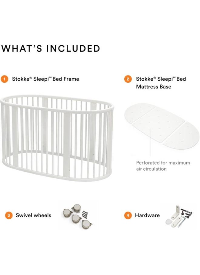STOKKE - Sleepi Bed, White Oval Crib Suitable For Ages 0 - 5 Years Old Adjustable, Stylish And Flexible Sturdy Beech Wood Frame - Image 1