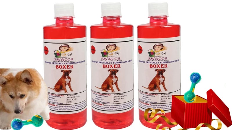 swacch Boxer Dog Shampoo + Dumbbell Toy I Durable Rubber Dog Toy for Chewing I Playing,Teeth Cleaning & Training Toy I Combo Pack I 500ml Pack of 3 Jasmine - Image 1