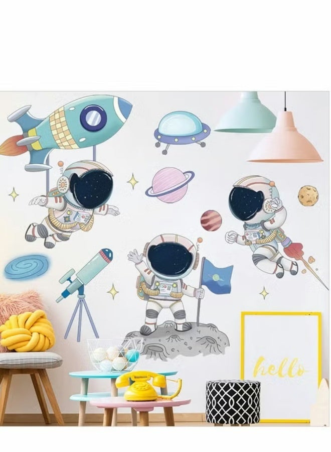 Astronaut Wall Stickers, Outer Space Stars Decals, DIY Removable Large Art Decoration, Peel and Stick, for Kids Baby Boys Girls Playroom Bedroom Decor - Image 3