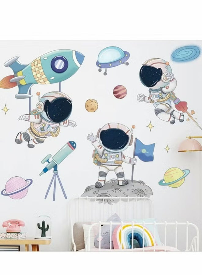 Astronaut Wall Stickers, Outer Space Stars Decals, DIY Removable Large Art Decoration, Peel and Stick, for Kids Baby Boys Girls Playroom Bedroom Decor - Image 2