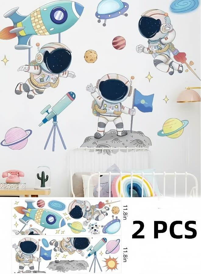Astronaut Wall Stickers, Outer Space Stars Decals, DIY Removable Large Art Decoration, Peel and Stick, for Kids Baby Boys Girls Playroom Bedroom Decor - Image 1