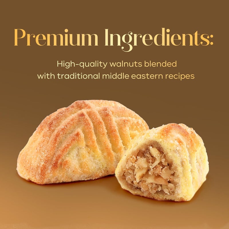 Abu Al Jedi 500g Maamoul Walnut – Traditional Arabic Cookies Filled with Walnut – Middle Eastern Sweets Gift Box for Eid, Ramadan, and Occasions – Maamoul and Baklawa Treats - Image 3