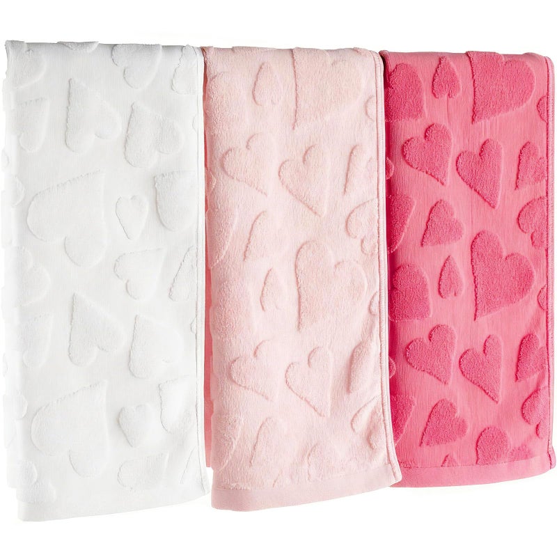 Bornerwhite 3 Pack Heart Valentine's Day Hand Towels Gradient Red Bathroom Decorative Cotton Soft Absorbent Decorative Soft Hand Towel Set for Kitchen Drying Cleaning Cooking Holiday 13.7'' x 29.5'' - Image 1