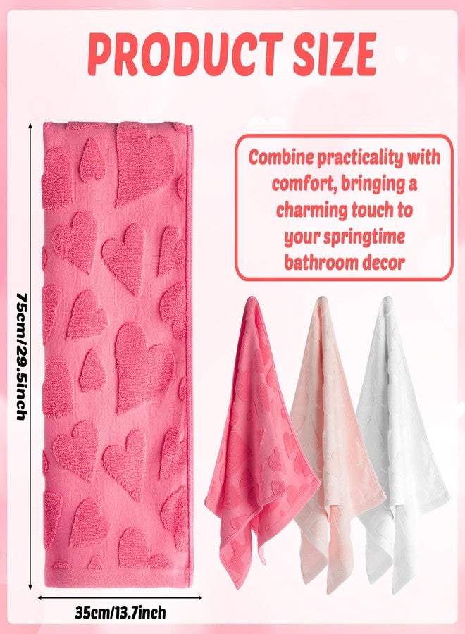 Bornerwhite 3 Pack Heart Valentine's Day Hand Towels Gradient Red Bathroom Decorative Cotton Soft Absorbent Decorative Soft Hand Towel Set for Kitchen Drying Cleaning Cooking Holiday 13.7'' x 29.5'' - Image 2