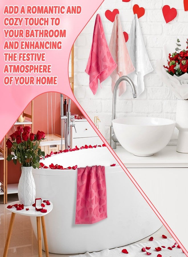 Bornerwhite 3 Pack Heart Valentine's Day Hand Towels Gradient Red Bathroom Decorative Cotton Soft Absorbent Decorative Soft Hand Towel Set for Kitchen Drying Cleaning Cooking Holiday 13.7'' x 29.5'' - Image 5